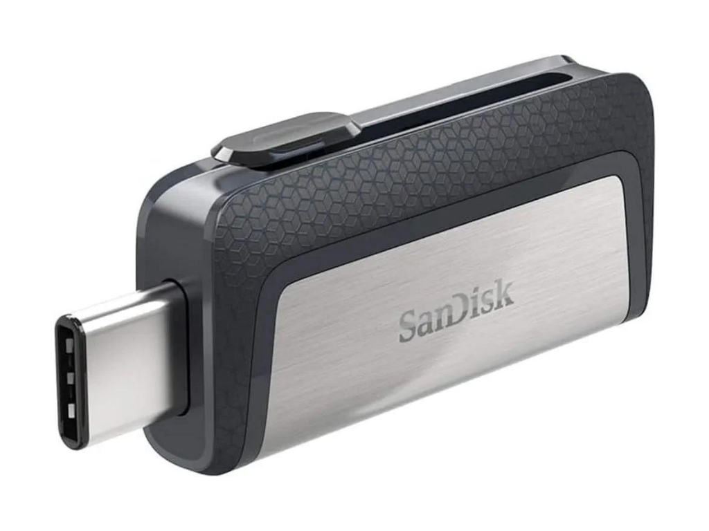 SanDisk Ultra Dual USB Drive 3.1 256GB (Black, Silver) – Type-C & USB 3.1 Reversible Connector, Retractable Design