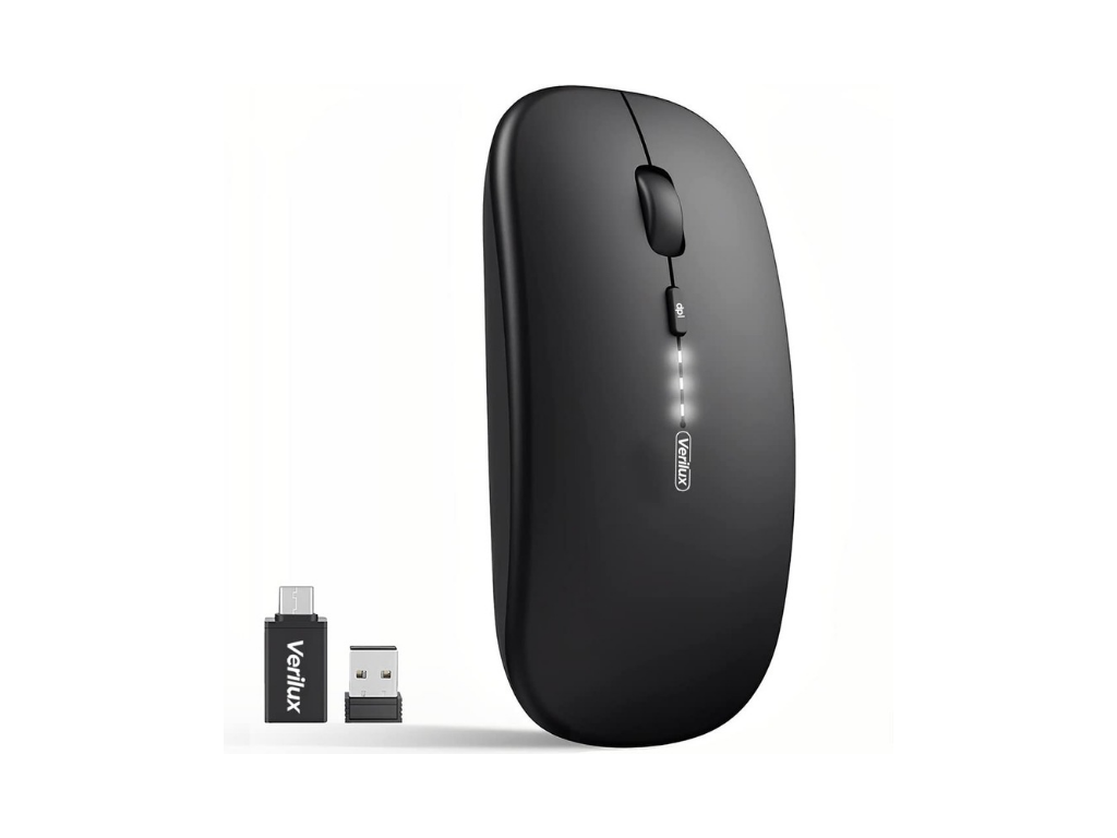 Rechargeable Wireless Mouse with Visible Battery Level | Dual Modes 2.4G & Bluetooth 5.1 | 1600 DPI Ergonomic Silent Mouse (Black)