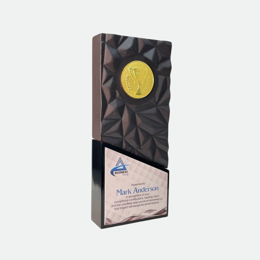 Customized wooden award with company logo